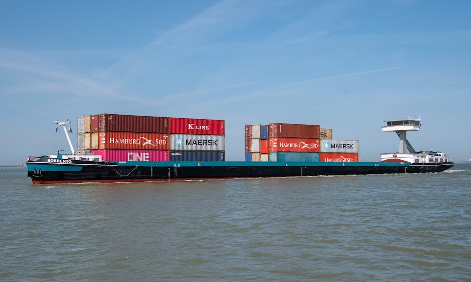 duży kontenerowiec płynący przez otwarty ocean w stronę portu