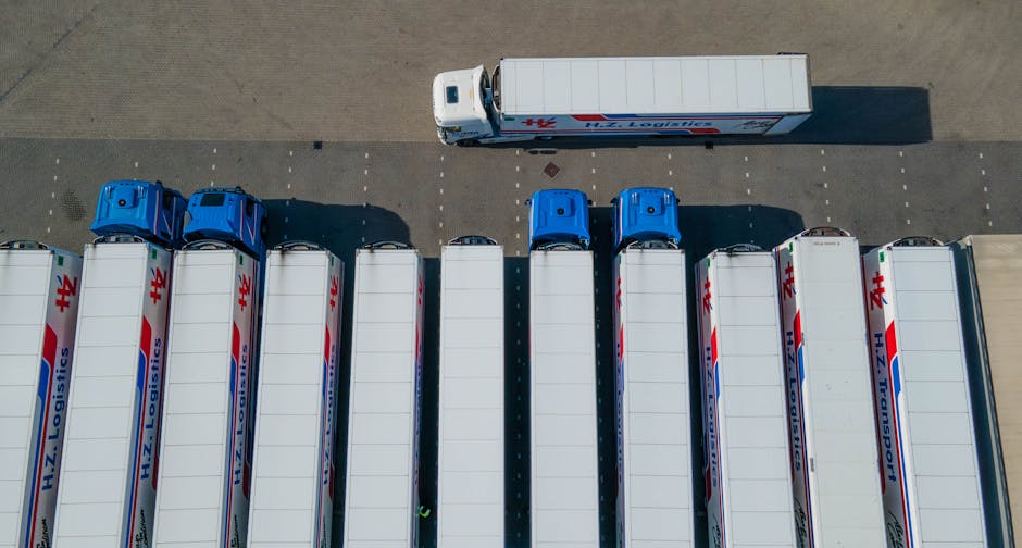 Nowoczesna flota ciężarówek w centrum logistycznym gotowa do realizacji zleceń transportowych